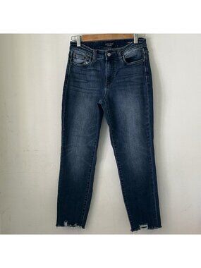 Judy Blue Slim Fit 3/26 Denim Jeans Dark Wash Stretch Raw Edge 28.5x26x9.5